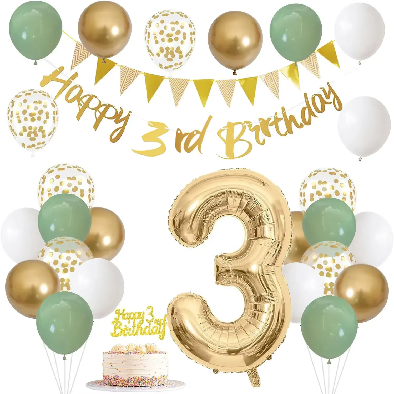 Or vert anniversaire 18/30/40/50/60/70/80 ans bannière suspendue fanion guirlande numéro ballons déc