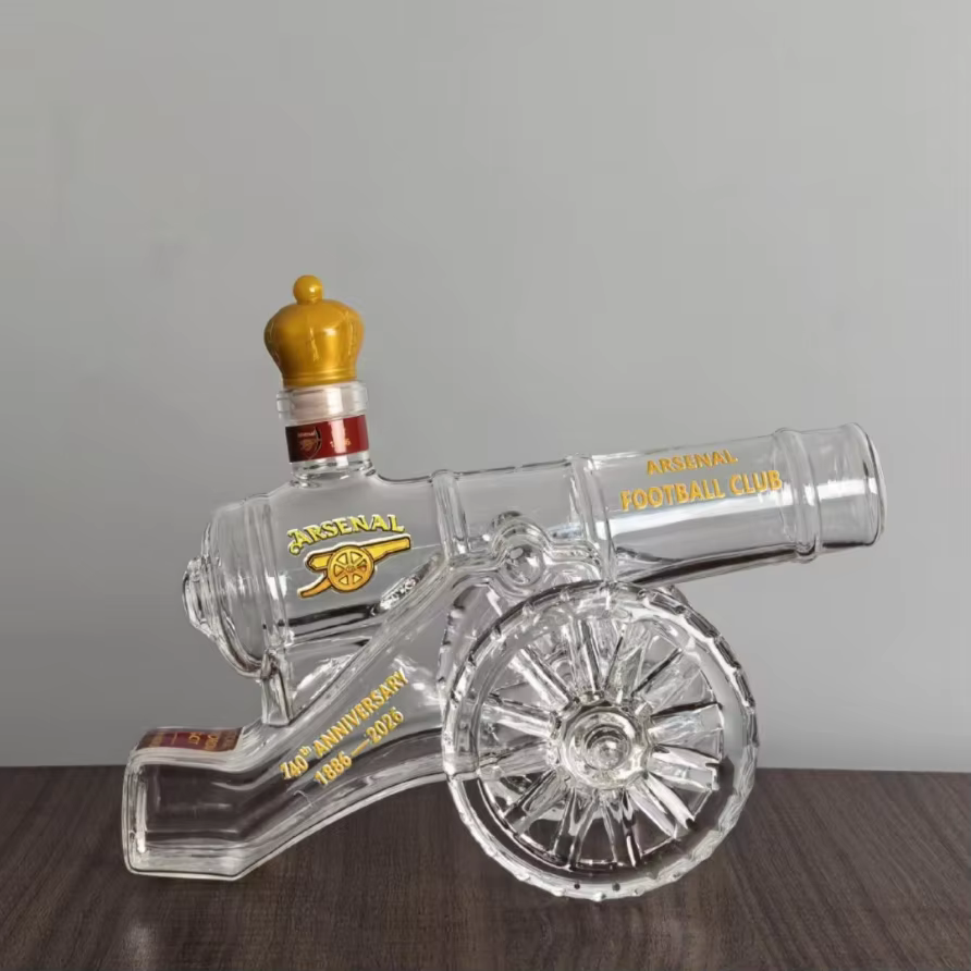 Carafe en verre Arsenal Cannon 140ème anniversaire, bouteille de whisky et de vin, objet de collecti