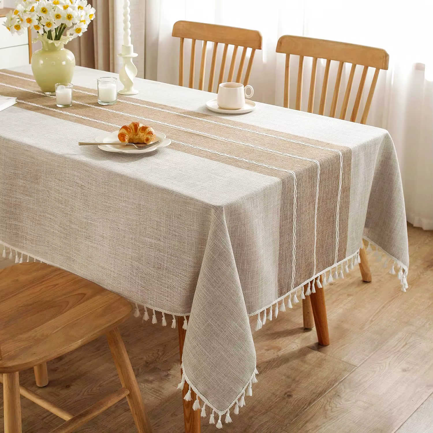 Nappe en lin et coton Battilo, nappe ronde rectangulaire, nappe carrée pour table à manger, table ba
