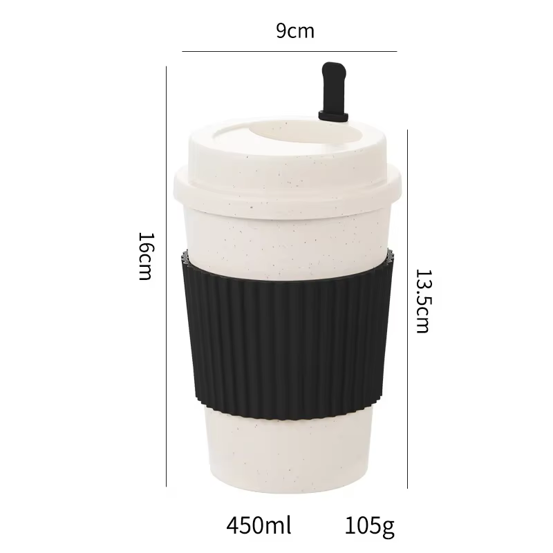 Tasses à café avec couvercles de 450ML, paille de blé, tasse à café Portable réutilisable, lavable a