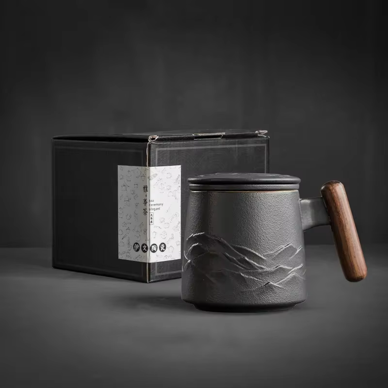 Tasses en céramique vintage avec poignée en bois, tasse à café portable inhabituelle, tasse à thé st