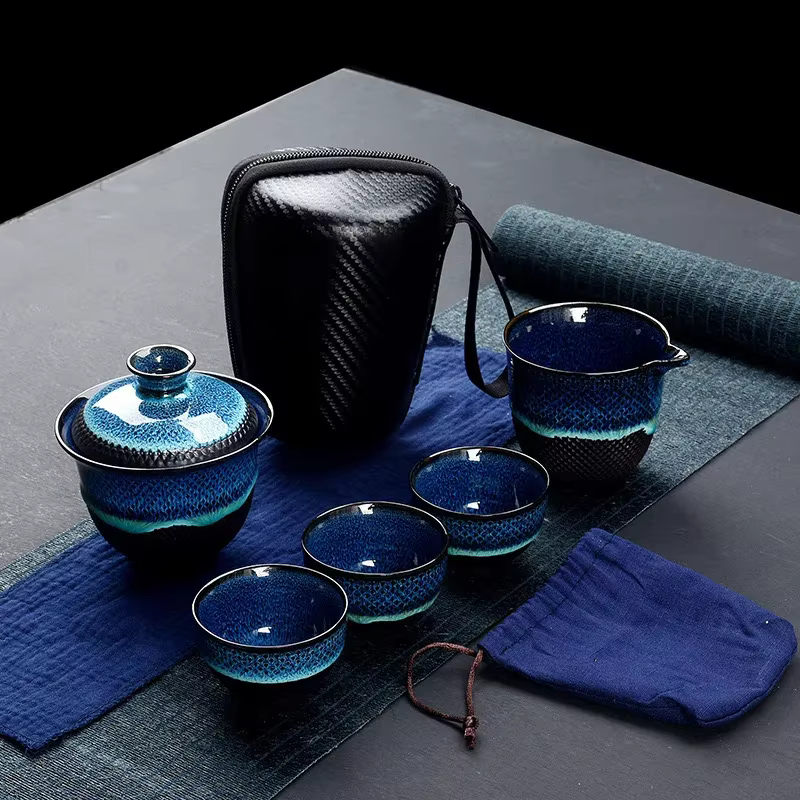 Service à thé de voyage Kung Fu chinois, théière en céramique glaçure, tasse à thé, service à thé en