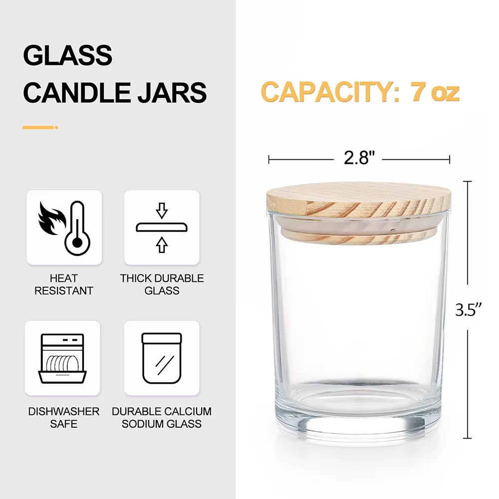 Pots de bougies épais de 200ml pour la fabrication de bougies, pots vides de 7OZ avec couvercles en