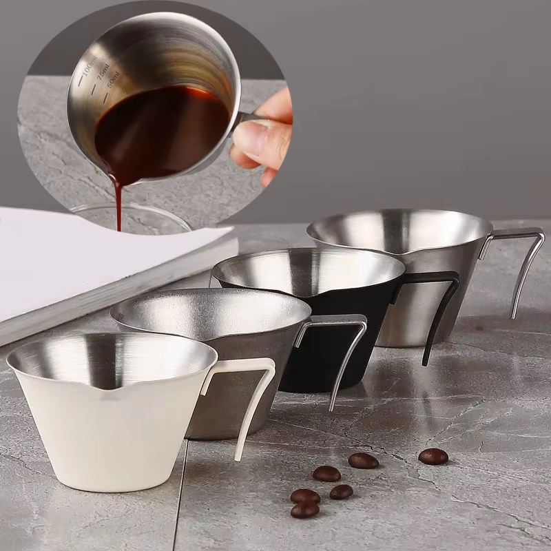Tasse d'extraction d'espresso 100ML, en acier inoxydable 304, avec échelle, épaisse, onces exquises,
