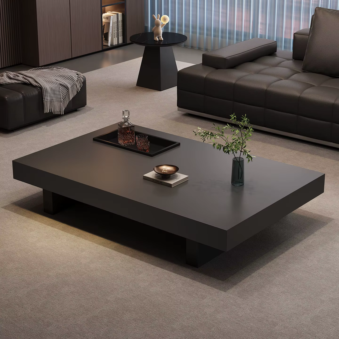 Table basse nordique moderne grande et noire avec rangement, console, meubles de luxe pour salon