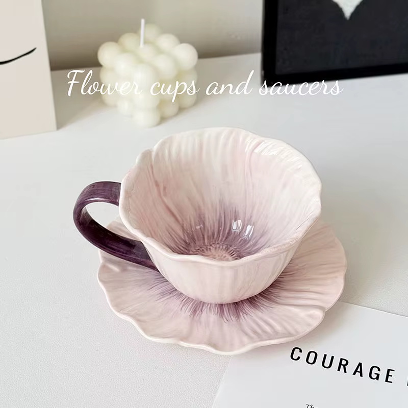 Tasse à café en céramique créative, soucoupe, décoration florale tridimensionnelle, tasse à café Lat