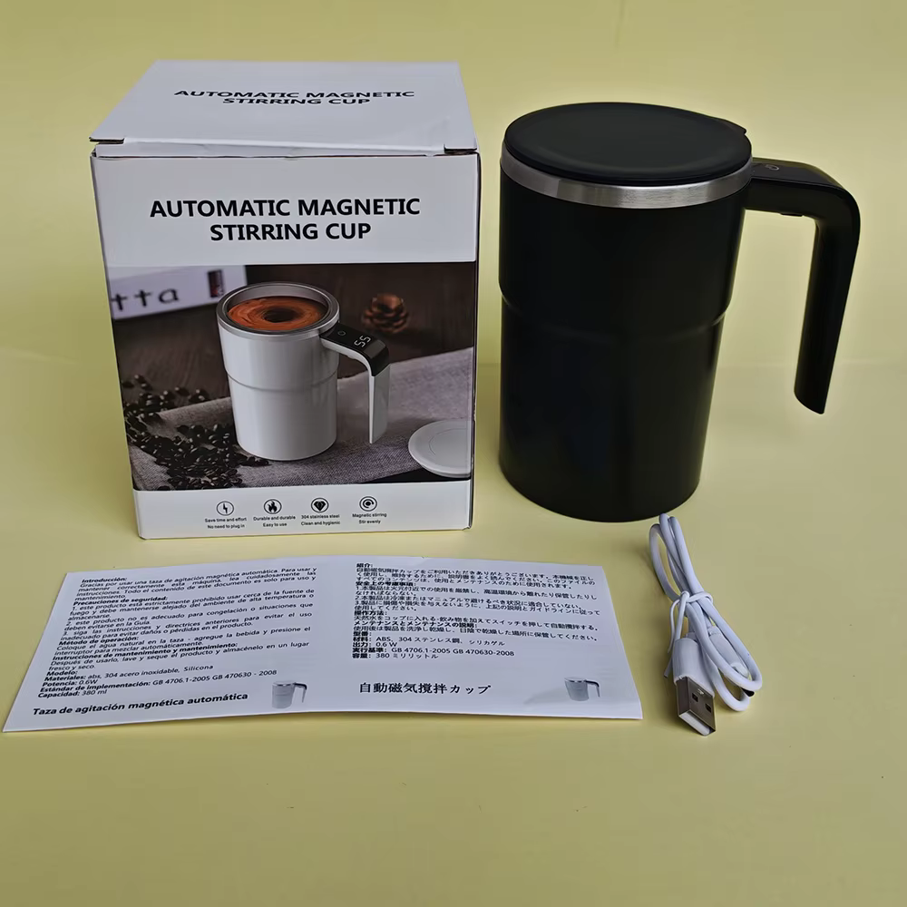 Tasses à café électriques de 380ML, tasse à remuer automatique, mélangeur en acier inoxydable 304 Re