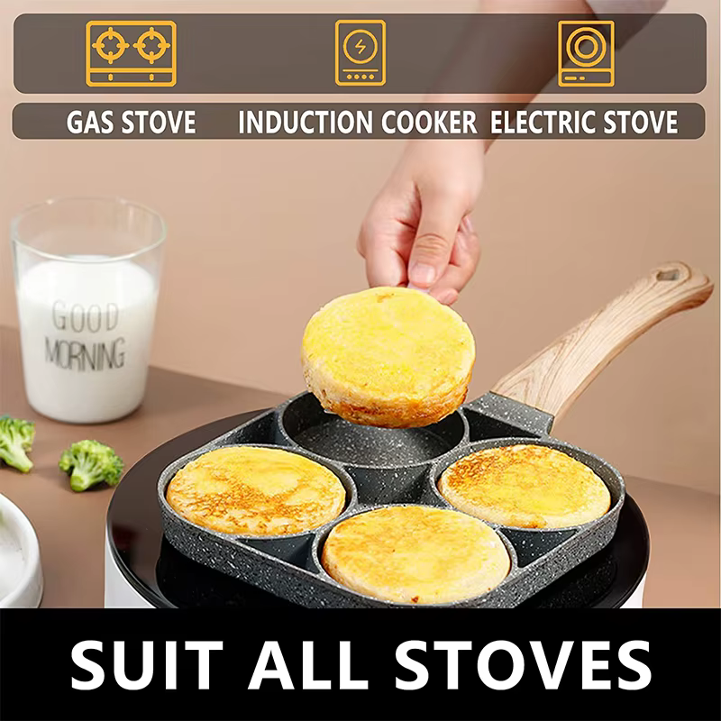 LMETJMA poêle à œufs à crêpes 4 tasses poêle à œufs pochés pour petit déjeuner revêtement divisé ave