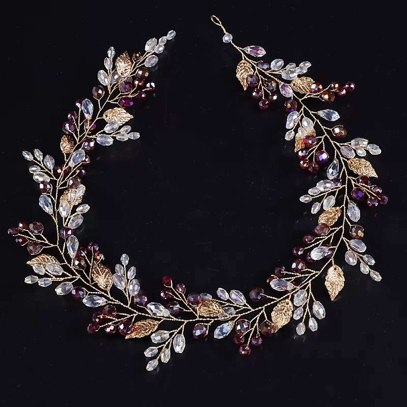 Coiffes de mariage en or pour mariée, bandeau de mariée fait à la main avec feuille, accessoires pou
