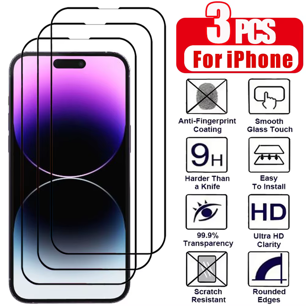 3 pièces de verre trempé pour iPhone 18 17 16 15 14 13 12 11 Pro Max Protecteur d'écran pour iPhone