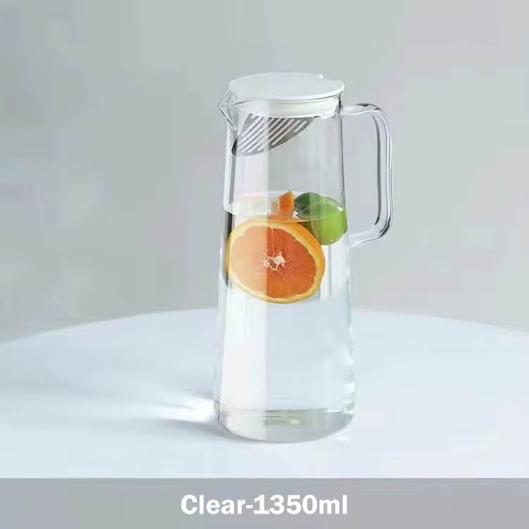 Pichet en verre de 1,8 l avec couvercle, facile à nettoyer, pichet d'eau en verre résistant à la cha