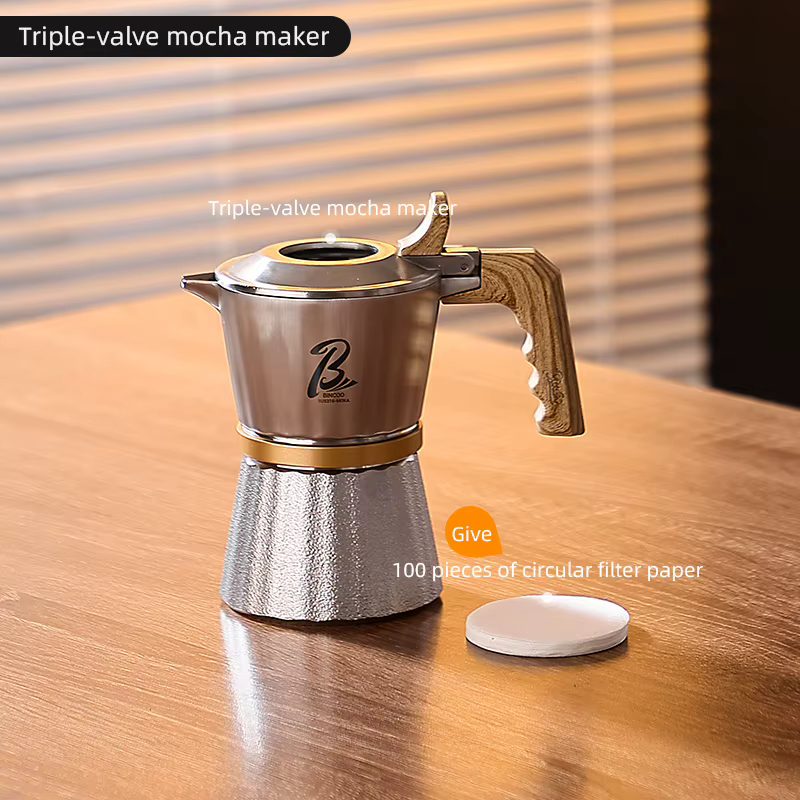 Bincoo Pot Moka à trois vannes, cafetière expresso sur cuisinière en acier inoxydable 316 2 tasses, 