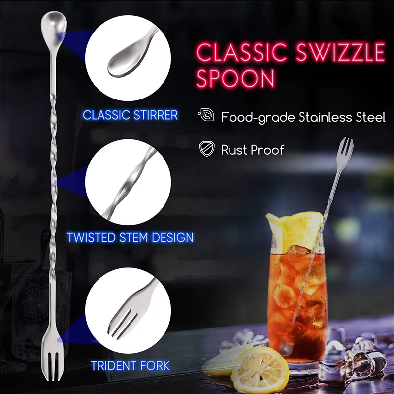 LMETJMA 10 pouces acier inoxydable Cocktail Muddler et cuillère à mélanger professionnel Bar Cocktai