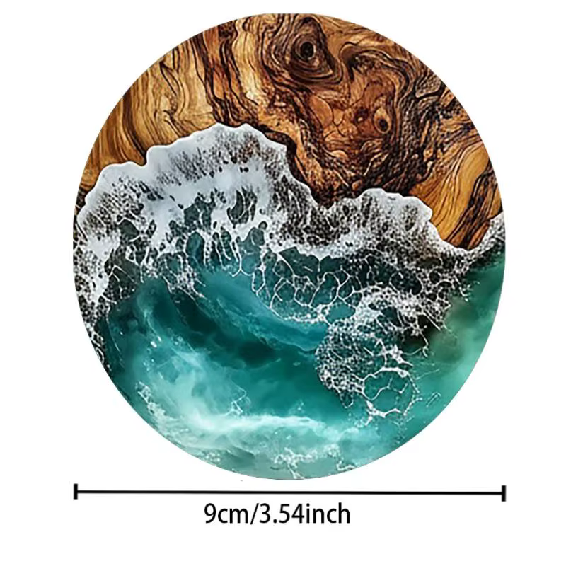 Ensemble de sous-verres à motif de vagues océaniques et de grain de bois, sous-verres résistants à l