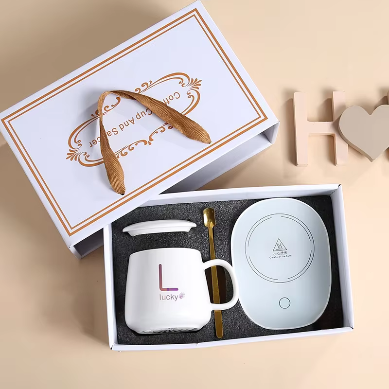 Coffret cadeau de Noël 55 ℃   Tasse thermostatique avec couvercle, tasse en céramique avec cuillère,