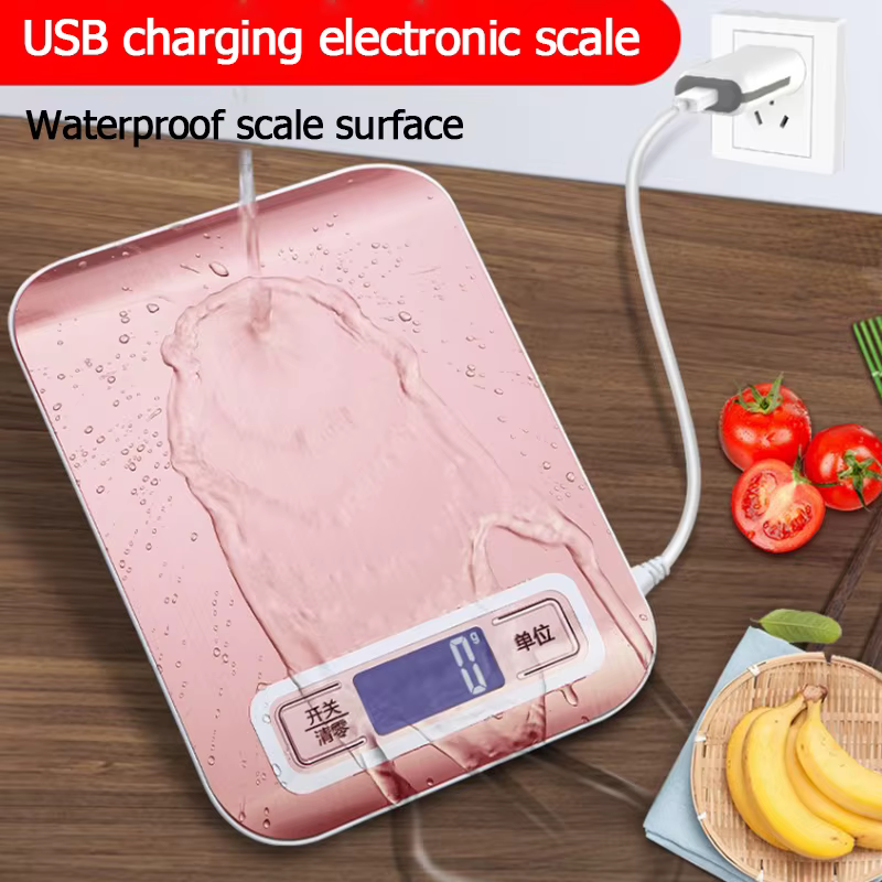 Balance de cuisine numérique 5kg/10kg, chargement USB, balances électroniques en acier inoxydable, b