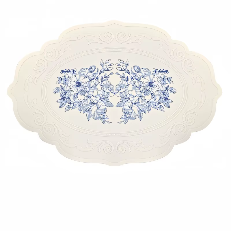 Set de table en silicone style européen rétro, grand tapis de table en dentelle gaufrée, antidérapan