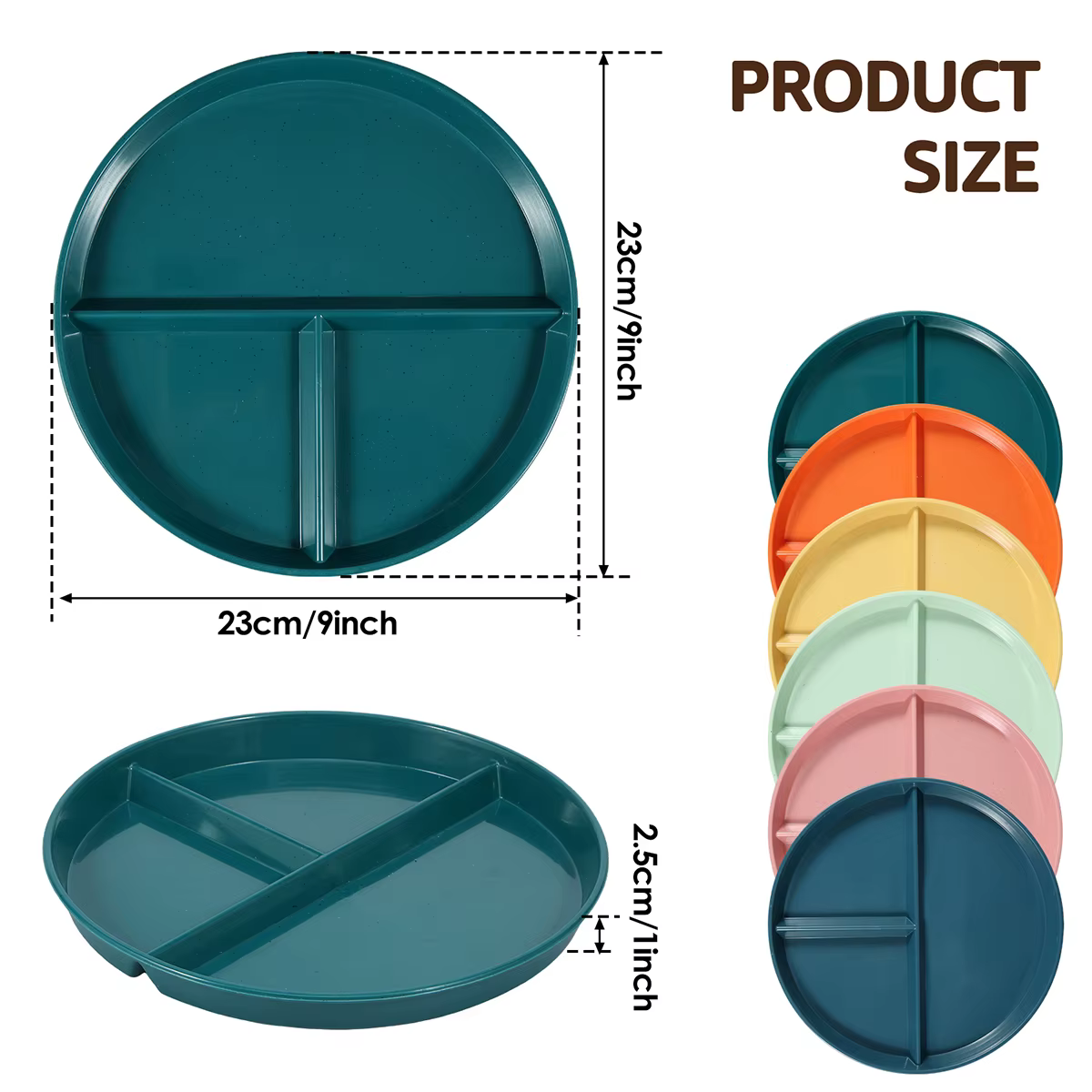 Assiette compartimentée en plastique réutilisable, empilable, pour enfants et adultes, idéale pour l