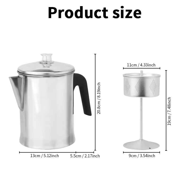 Cafetière à percolateur en acier inoxydable, cafetière à utiliser sur toute cuisinière, argent, 7 ta