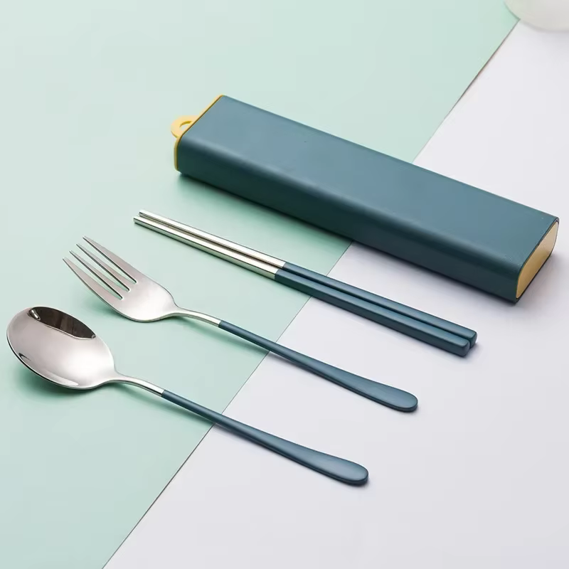 Ensembles de couverts portables avec étui, accessoires de cuisine à vaisselle écologique 3 pièces/en