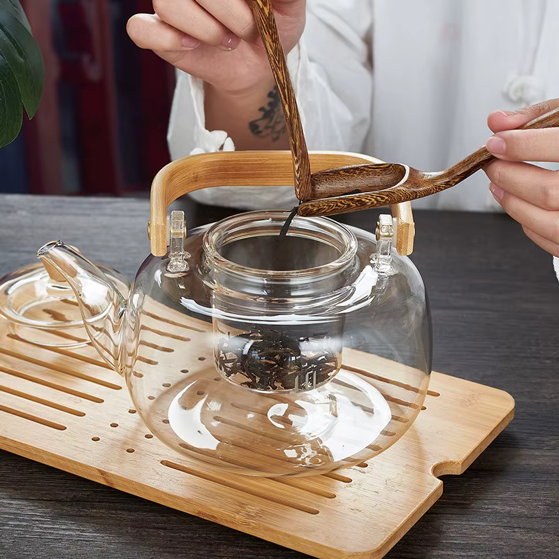 Théière transparente en verre Borosilicate de 1000/1200ml, pour cérémonie du thé chinois, avec filtr