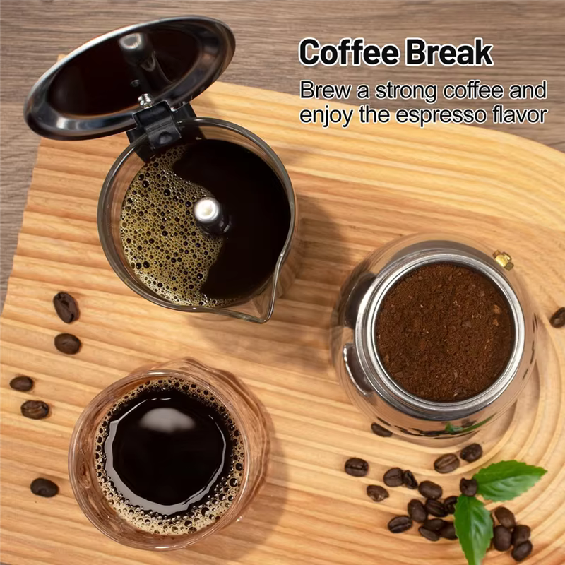ABJI-Machine à café italienne en acier inoxydable Moka Pot 9 tasses verre clair cuisinière cafetière