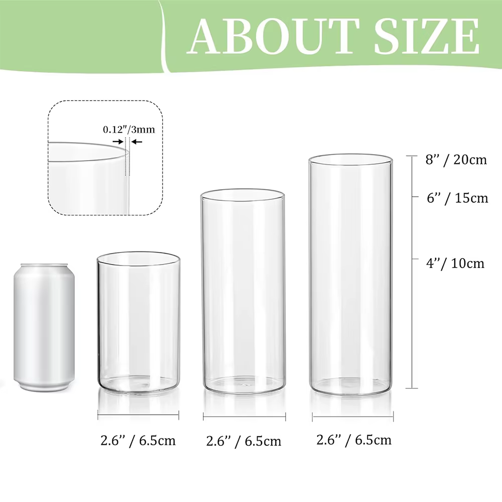 Vases cylindriques en verre transparent de 4, 6 et 8 pouces pour centres de table, supports pour bou