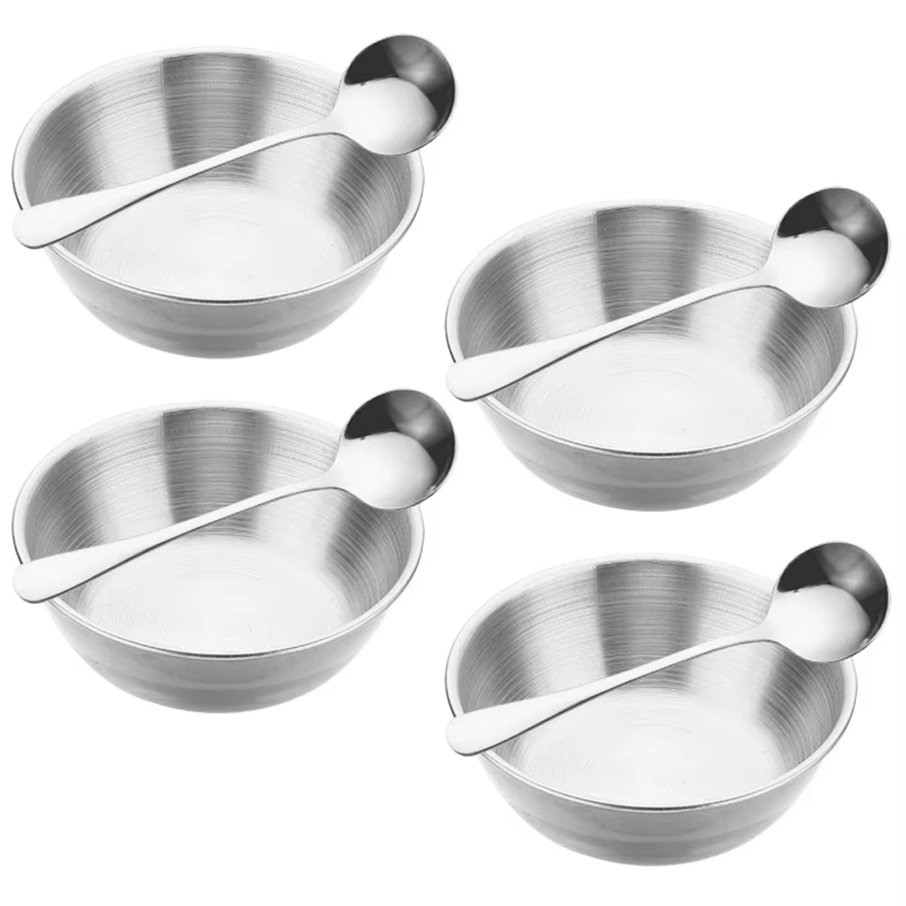 4 pièces de coupelles à sauce en acier inoxydable et 4 cuillères pour servir les apéritifs et les co