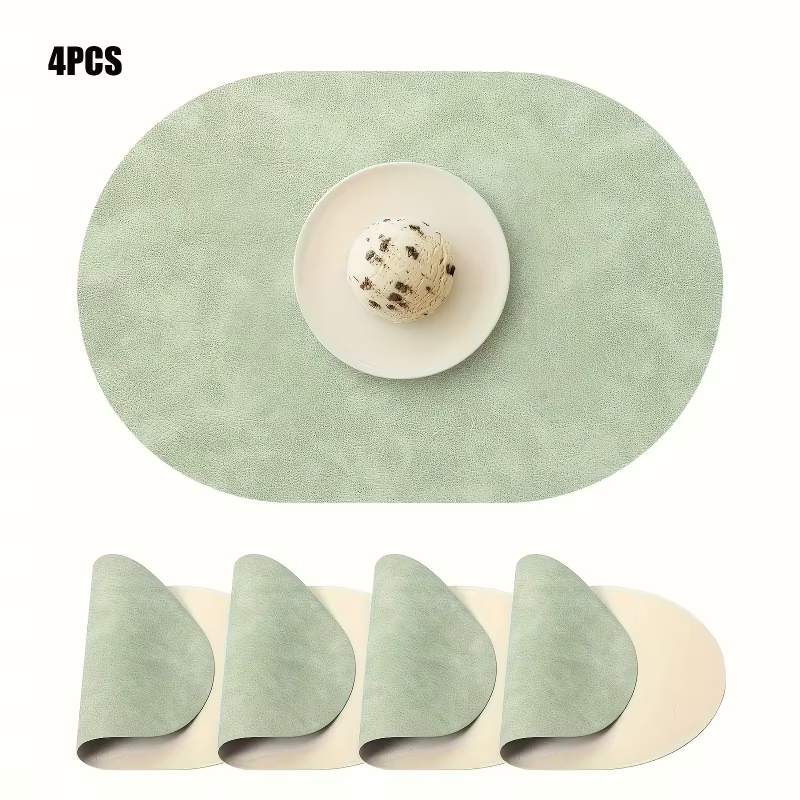 Lot de 4 sets de table ovales en similicuir, design double face, résistants à la chaleur et faciles 