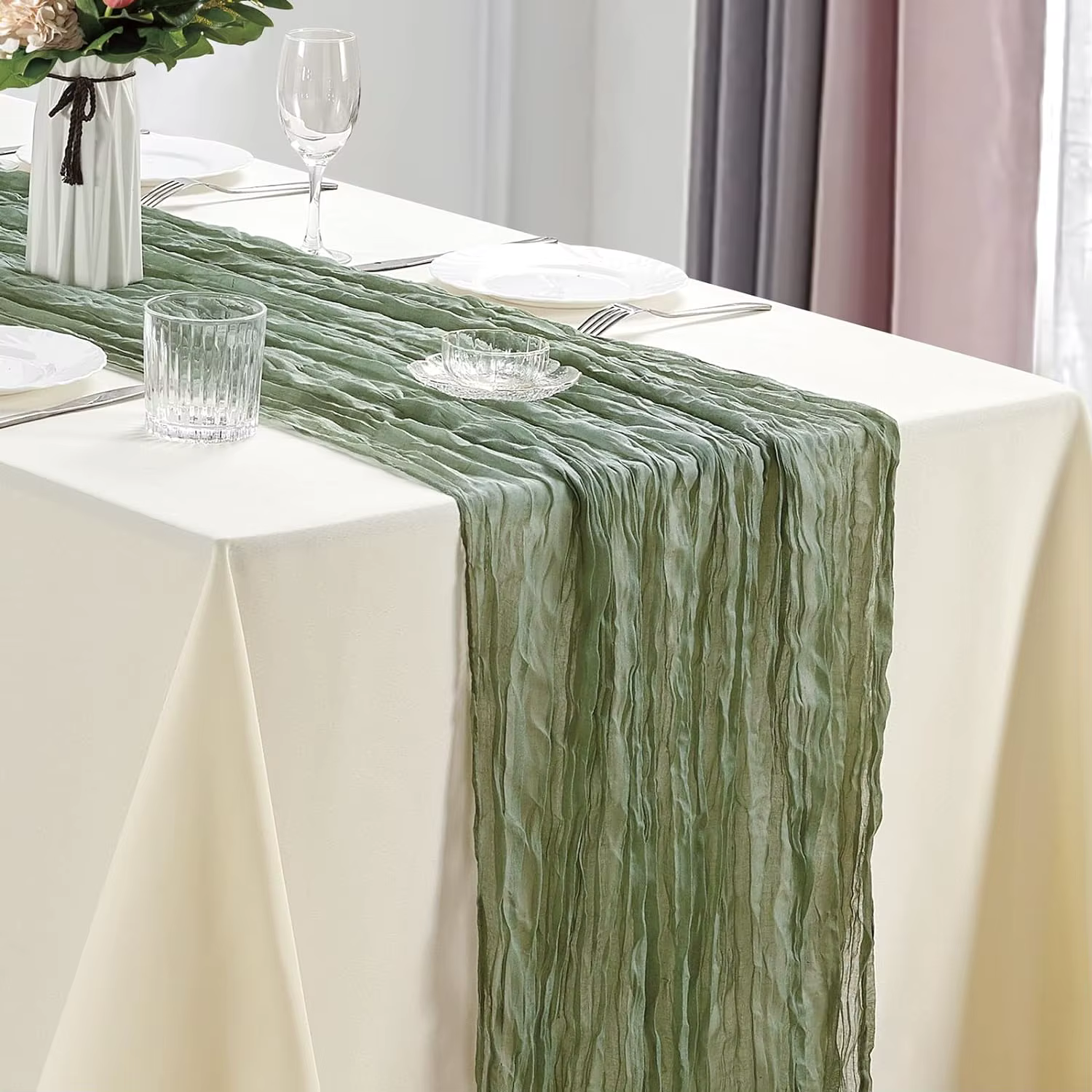 Chemin de Table en gaze style Boho, 10 pièces, 40x270cm, chemin de Table romantique pour mariage, ré