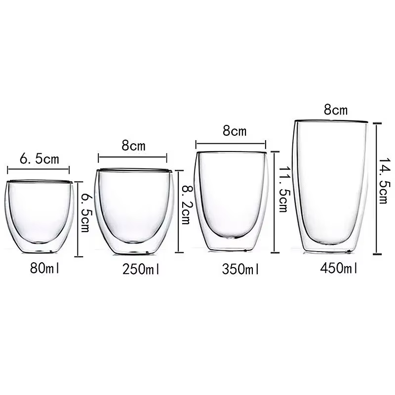 Tasse en verre borosilicaté à double paroi, haute teneur en borosilicate, degré de chaleur, thé, lai