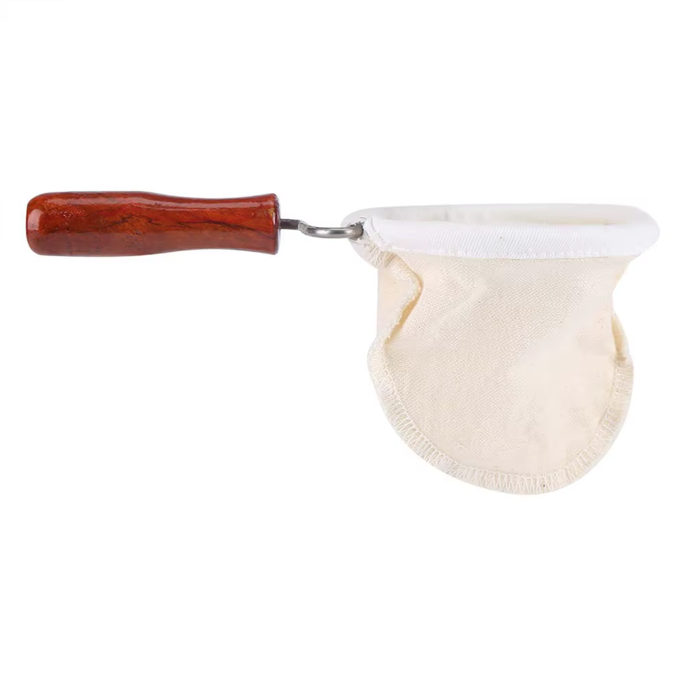 Filtre à café réutilisable à poignée en bois, en tissu de flanelle fait main, lavable, pour café fil