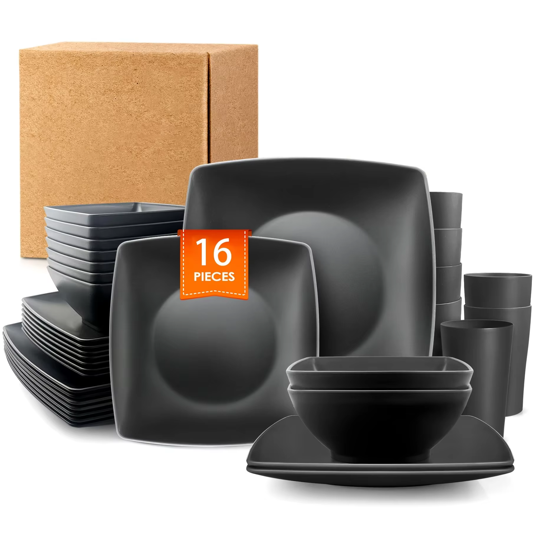 Ensemble de vaisselle de table carrée de 16/32 pièces, assiette carrée, bol, tasse, écologique et du