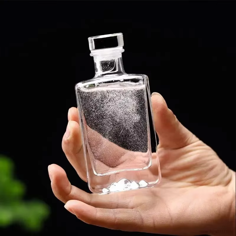 Carafe à whisky en verre transparent sans plomb, forme carrée, 100 ml/200 ml, articles de bar, boute