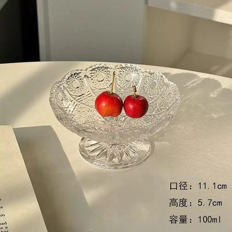 Plateau à fruits en verre en Relief, plateau à collation Transparent à jambes hautes, bol à Dessert 