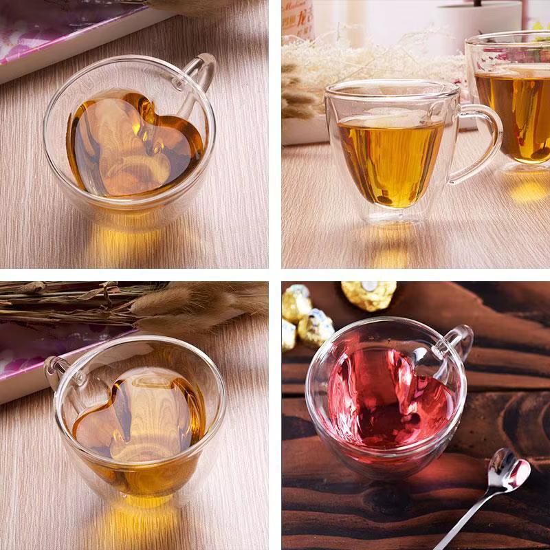 Tasse de voyage à double paroi en forme de cœur, tasse à thé vert transparent, tasse à café pour amo
