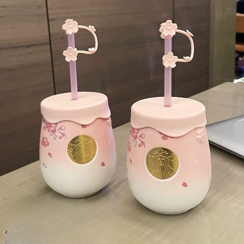 Starbucks – tasse colorée rose Sakura, tasse en céramique avec paille, tasse à café, cadeau idéal po