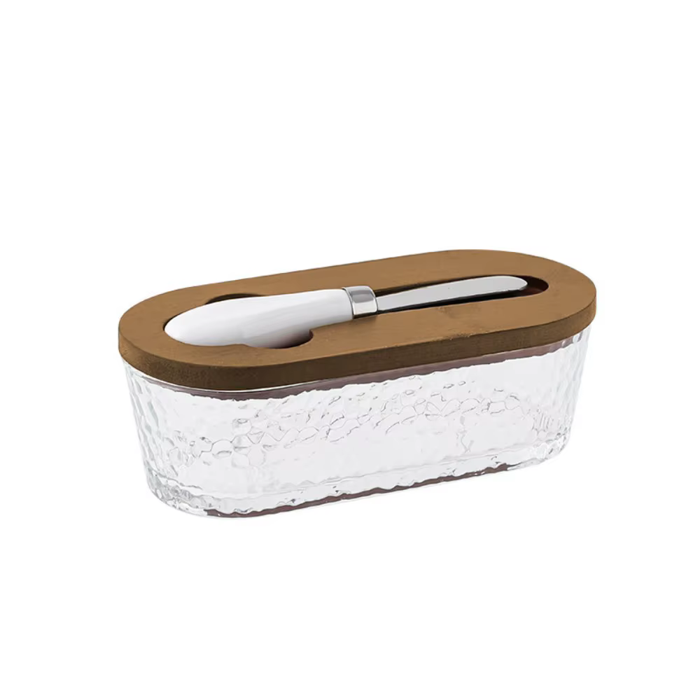Boîte à beurre en verre de forme ovale Durable, plat à beurre Visible pour conservation de la fraîch