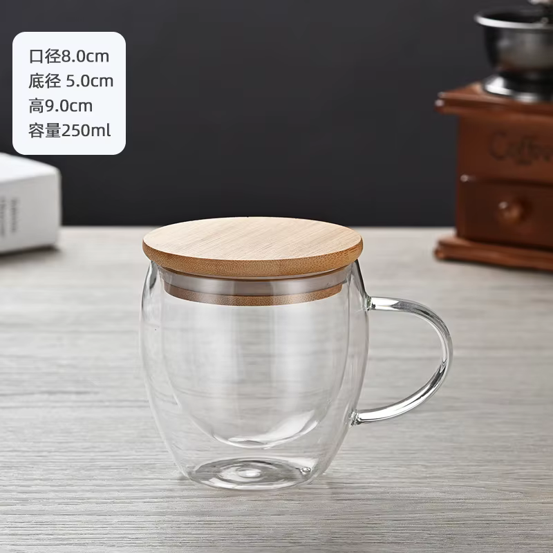 Verre Transparent isolé thermiquement créatif en forme d'œuf Double couche, tasse avec poignée et co