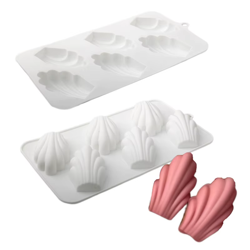 Moule à Mousse au chocolat au Design Madeleine, 6 trous, bricolage, coquille, gâteau, en Silicone, D