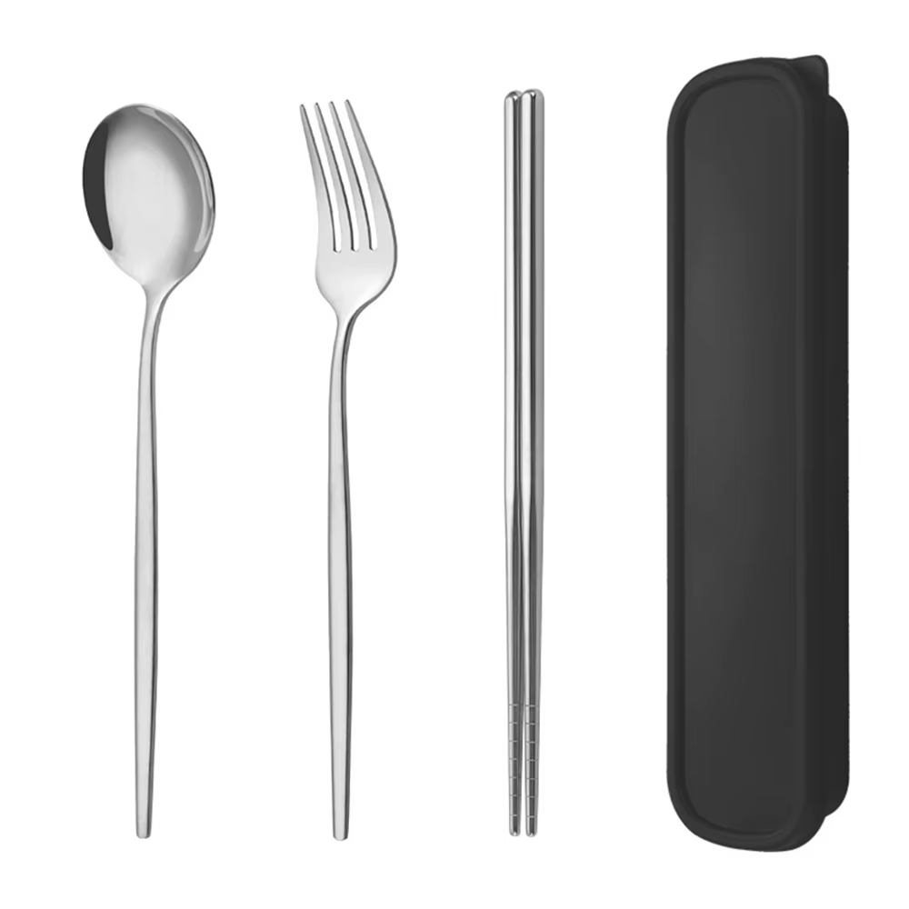 Couverts de voyage en acier inoxydable avec boîte, service de vaisselle de haute qualité, fourchette