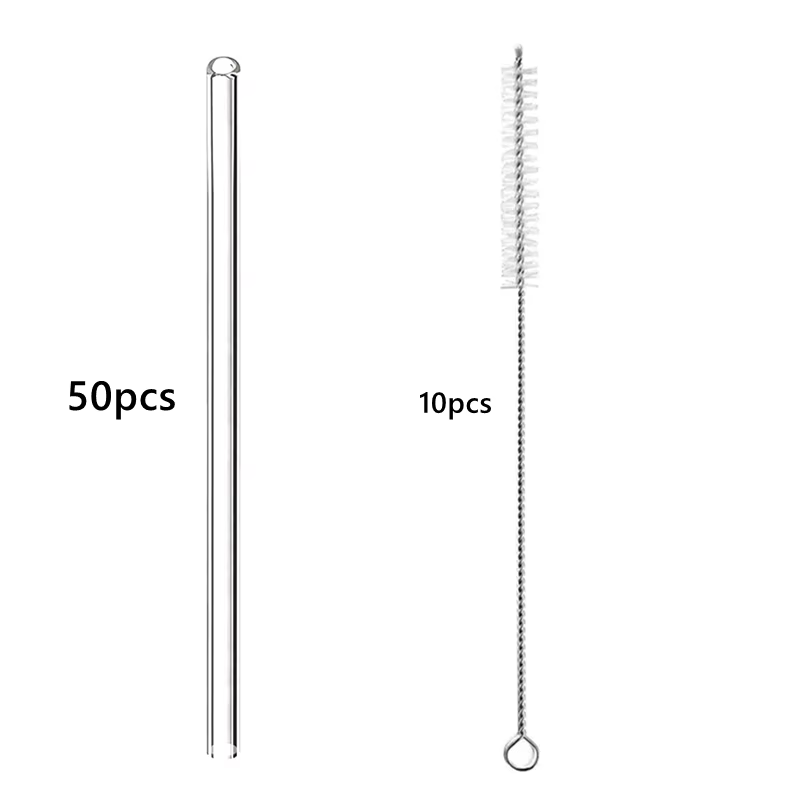 Pailles en verre écologiques 8x200mm, 50 pièces, pour Smoothies, Cocktails, pailles réutilisables, a