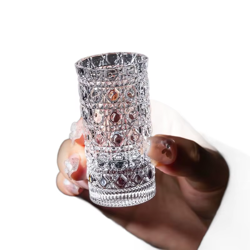 Verre épaissi Mini ensemble de tasses d'eau de luxe Transparent motif en relief vin glace eau petite