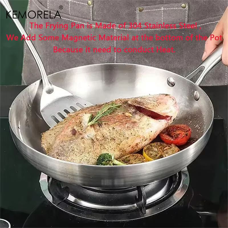 2/3 pièces poêle 22/24/26/28CM 304 acier inoxydable 2MM d'épaisseur Wok poêle 5 plis en acier de qua
