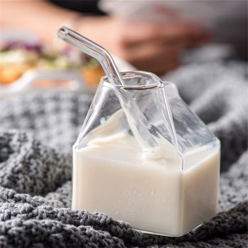 1Pc demi-pinte lait Carton Style créatif Mini crémier cruche verre lait tasse tamis tasse lait tasse