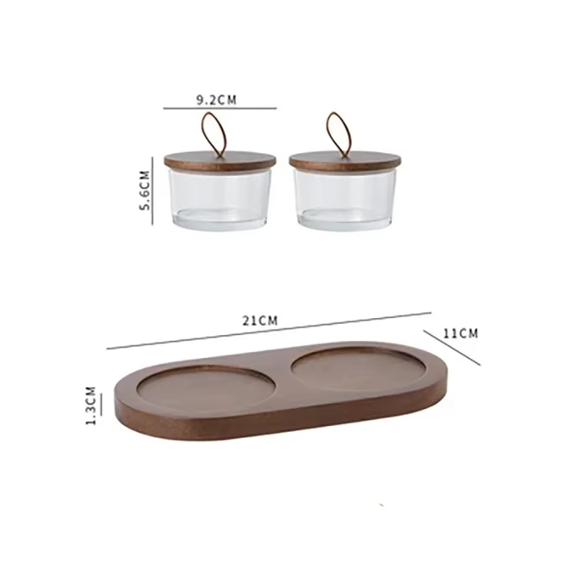 Assiette de fruits secs en verre avec couvercle en bois, bouteille de rangement japonaise, compartim
