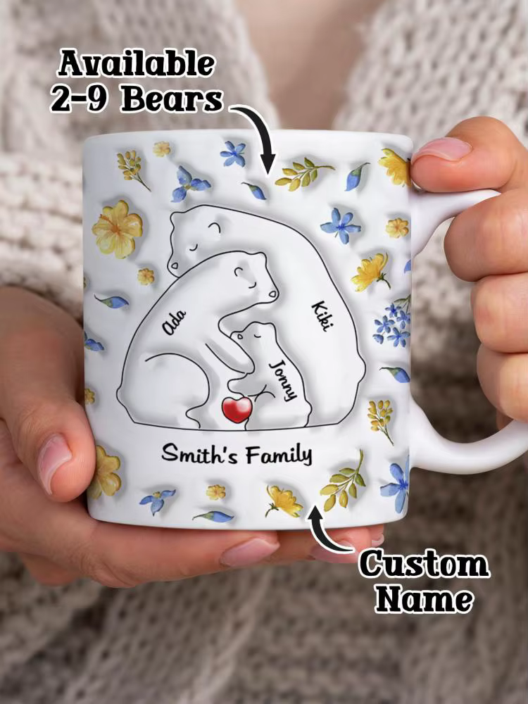 Mug personnalisé avec le nom de la famille, 11 oz, tasse à café avec noms personnalisés, effet 3D go