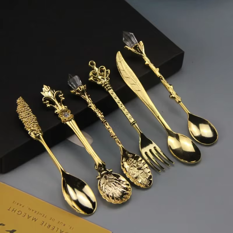 Ensemble de 6 pièces vintage palais européen britannique, fourchette à gâteau aux fruits, cuillère à