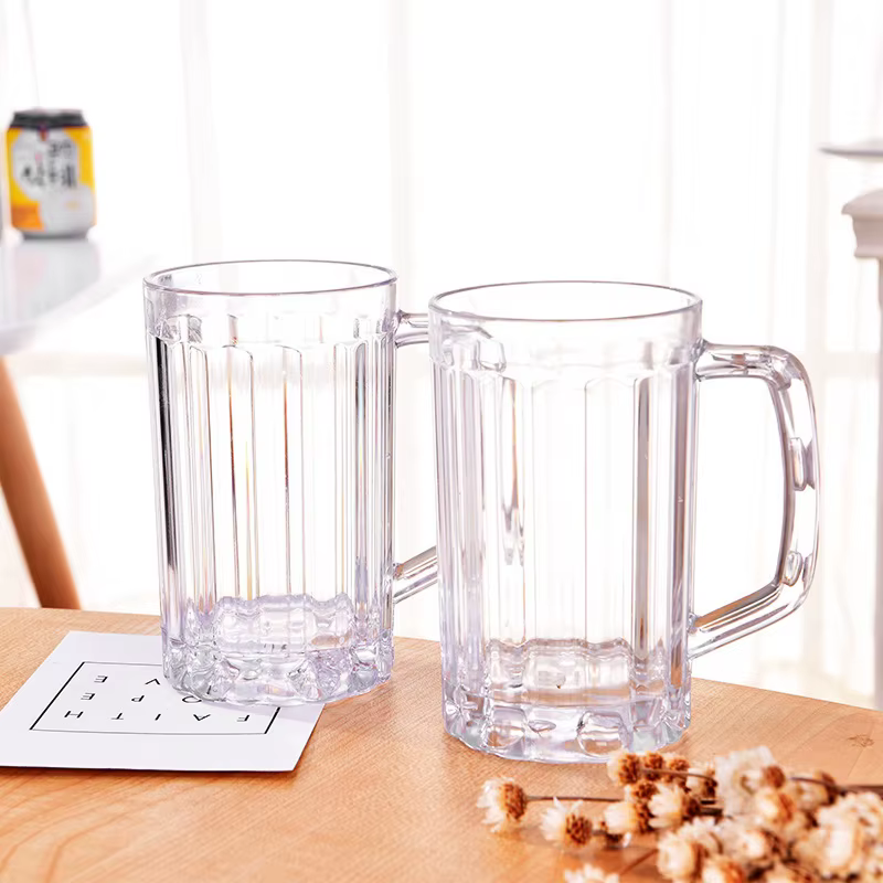 Mug à bière transparent 500 ml en plastique incassable – Idéal pour le petit-déjeuner, le lait, le c