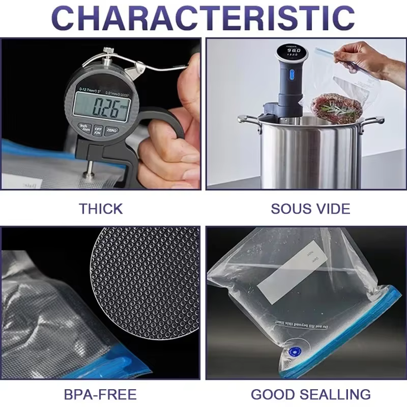 Sacs Sous Vide réutilisables à fermeture éclair pour stockage des aliments sous Vide, sans BPA, avec